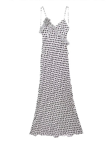 Sonicelife Elegant Polka Dot Print Sling Dress Women Sexy V Neck Sleeveless Backless Female Dresses 2024 Summer Lady Flower Party Robes New