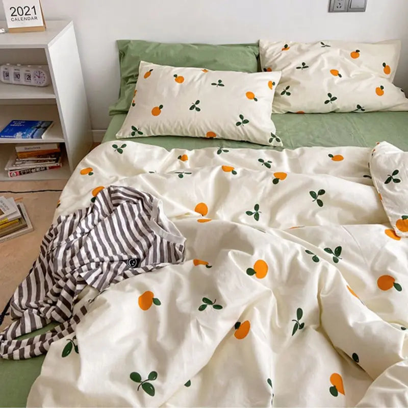 Sonicelife Korean Style Bedding Set Boys Girls Twin Queen Size Duvet Cover Flat Sheet Pillowcase Bed Linens Kids Adult Fashion Home Textile