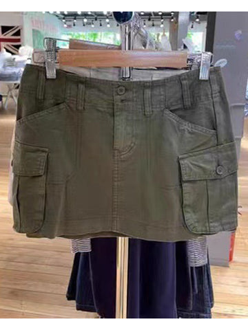 Sonicelife Casual Women Solid Cargo Pants Women Pockets High Waist A-line Mini Skirts Female Y2k Streetwear Cotton Bottoms 2025