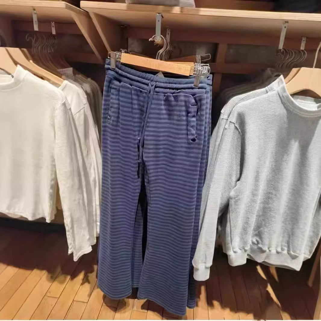 Sonicelife Drawstring High Waist Striped Long Pant 2025 Spring Summer Sport Long Pants Women Casual Preppy Style Sweet Y2K Female Trousers