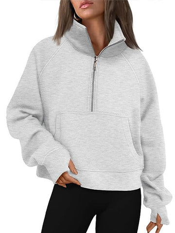 Black Friday Sonicelife Casual Half Zipper Plush Hoodies Women Loose Solid Lapel Pockets Sweat Shirt Female Autumn Chic Warm Sports Yoga Outwear