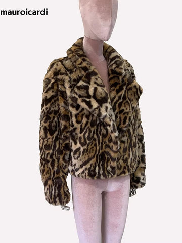 christmas outfit Sonicelife Spring Winter Short Thick Warm Colorful Leopard Print Faux Fur Coat Women Loose Luxury Fluffy Jacket Furry Cardigan