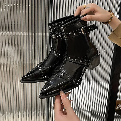 Sonicelife Mid-Calf Boots Women's Rubber Shoes Rain Rivets Winter Footwear Zipper Boots4 Crossdresser Low Rock Riding 2025