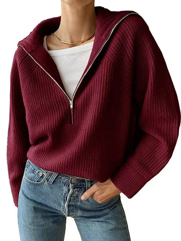 Black Friday Sonicelife Casual Knitted Zipper Lapel Sweaters Women Korean Loose Solid Pullover Sweater Female Autumn Chic Retro Street All-matching Tops