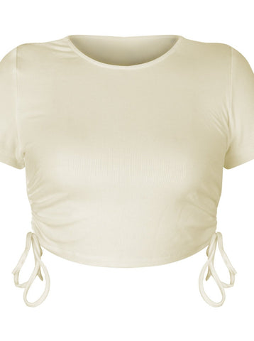 Sonicelife-Stylish Drawstring Short-Sleeve Crop Top