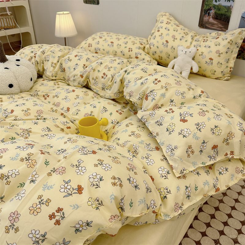 Sonicelife Ins Style Bedding Set Fashion Cream Pastoral Full Queen Size Duvet Cover No Filling Flat Sheet Pillowcase Kit Kawaii