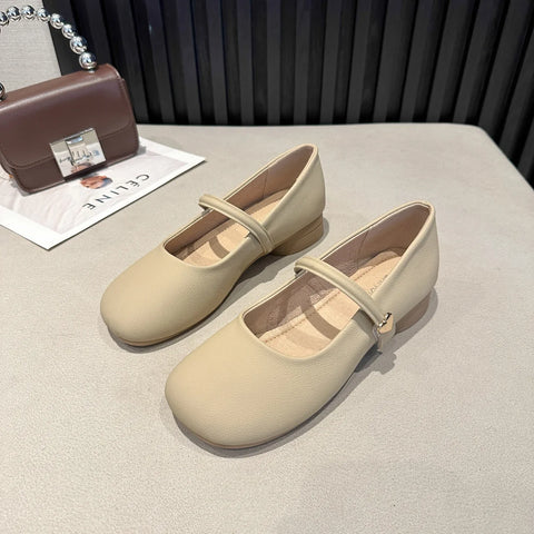 Sonicelife Gentle Mary Jane Women's 2025  New Spring Round Toe Low Heel Evening French Style With Skirt Single Small Leather Shoes