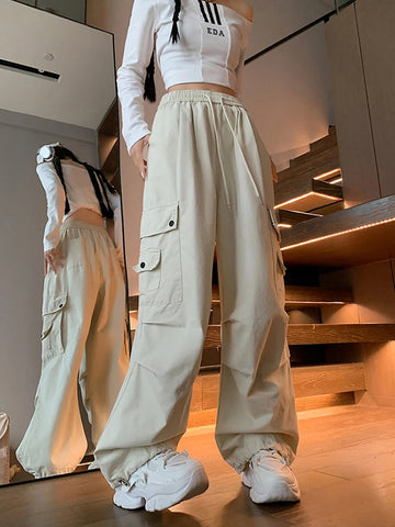 Sonicelife Loose Women Cargo Pants Casual Pockets Pink Student Trousers Y2k Fall 90S Streetwear Female Pants New