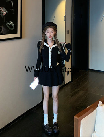 Sonicelife Korea Fashion Knitted Suit Office Lady 2025 Autumn Button Casual Sweater Tops Slim Y2k Mini Skirt Party Elegant 2 Piece Set Chic