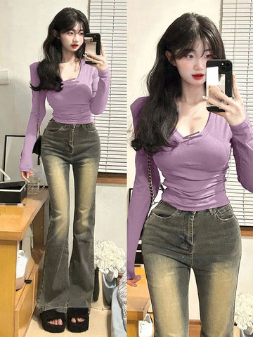Sonicelife 2025 Spring Elegant French Blouse Office Lady Casual Outwear Shirt Women Evening Party Y2k Crop Top Korean Reviews Clothes