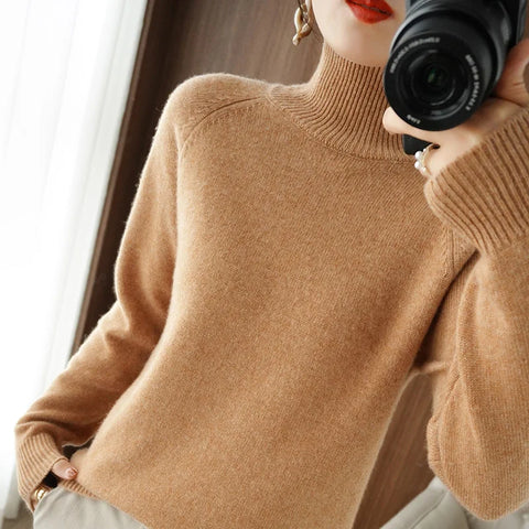 christmas outfit Sonicelife Autumn and Winter New Women's High-neck Cashmere Wool Sweater Loose Knit Pullover Women's Casual Warm Base Pullover Sweater