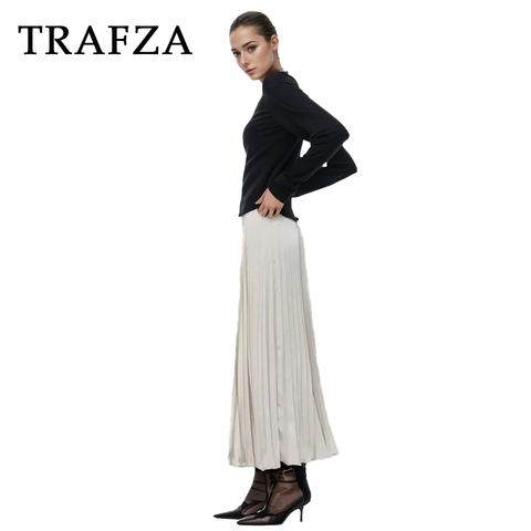 thanksgiving outfit Sonicelife 2024 Spring Summer Casual Folds Long Skirts Fashion Vintage Solid Satin Oversized High Waist Chic Elegant Lady Skirts