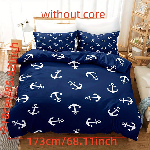 Sonicelife 3pcs Duvet Cover Set, Digital Printing Ship's Anchor Bedding Set, Soft Comfortable Duvet Cover, For Bedroom, Guest Room