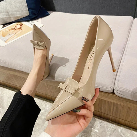 Sonicelife Women  High Heels Wedding Bridal Replica Pumps Lady Scarpins Metal Chain Buckle Low Heels Stiletto Nude Green Prom Shoes