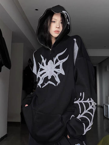 Sonicelife Embroidery Punk Spider Zip Up Hoodie