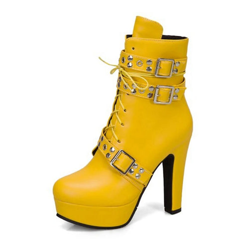 thanksgiving outfit Sonicelife Red Yellow White Women Ankle Boots Platform Lace Up High Heel Short Female Buckle Autumn Sexy Ladies Shoe 50