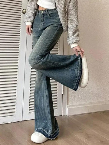 Sonicelife-Vintage High Rise Flare Jeans