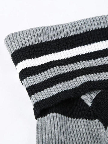Sonicelife-Contrast Color Striped Off Shoulder Slim Sweater