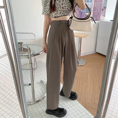Sonicelife High Waist Women Suit Pants Fall Straight Office Ladies Korean Fashion Trousers Casual Button Loose Female Black Pants New