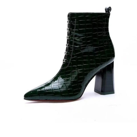 Sonicelife Pointed-toe High-heeled Shoes Thick-heeled Short BootsWomen's 2025 Autumn and Winter New Sexy Plaid British Style Wild