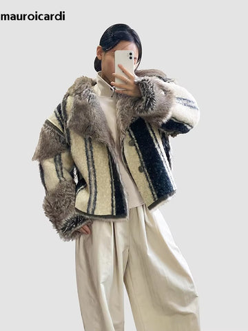 christmas outfit Sonicelife Winter Short Oversized Thickened Warm Colorful Fluffy Faux Sheepskin Fur Jacket Women Luxury Designer Unisex Clothes