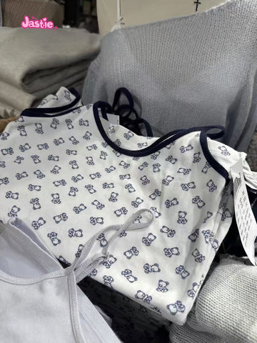 Sonicelife Cute Bear Print Hot Girl Homewear Shorts For Summer New Patchwork Navy Blue Cotton Pant Three Button Tight Y2K Women Shorts