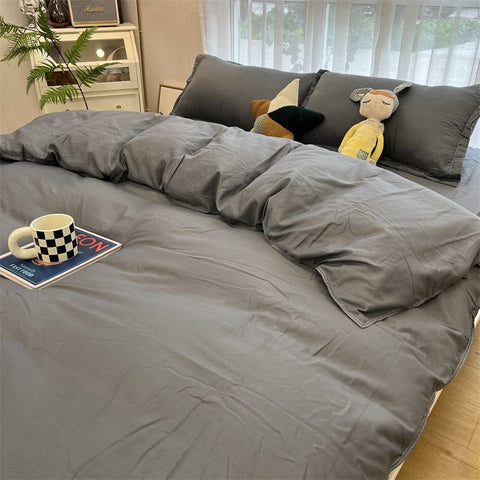 Sonicelife Ins Purple Solid Color Bedding Set Flat Bed Sheet Duvet Cover Single Double Full Queen King Bedclothes Ins Pure Bedroom Linen