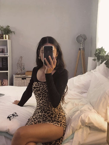 Sonicelife Punk Dresses Leopard Sexy Long Sleeves Women Dress High waist Vintage Slim Mini Dress Gothic Harajuku Sweet Girl Y2k Short Dress