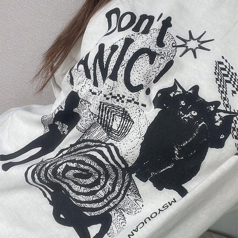 Sonicelife Cat Print Oversized Short Sleeve Tee