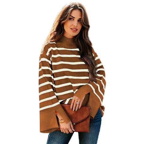 Black Friday Sonicelife Casual Striped Turtleneck Sweater Women Knitted Loose Long Sleeve Thin Pullover Sweaters Female Autumn Chic All-matching Outwear