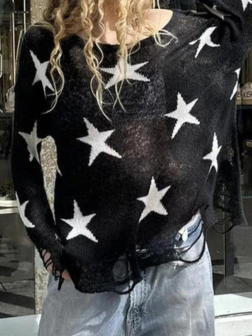 Sonicelife Star Print Oversized Sweaters