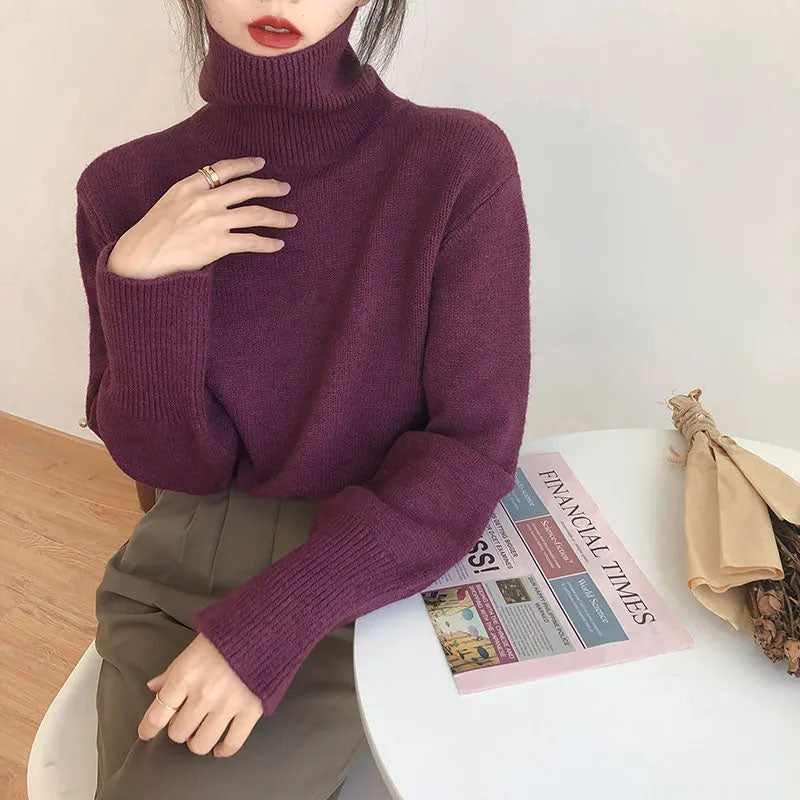 Black Friday Sonicelife Zoki Autumn Warm Turtle Neck Sweater Women Fashion Korean Solid Knitted Basic Pullovers Loose O Neck Long Sleeve Female Jumper