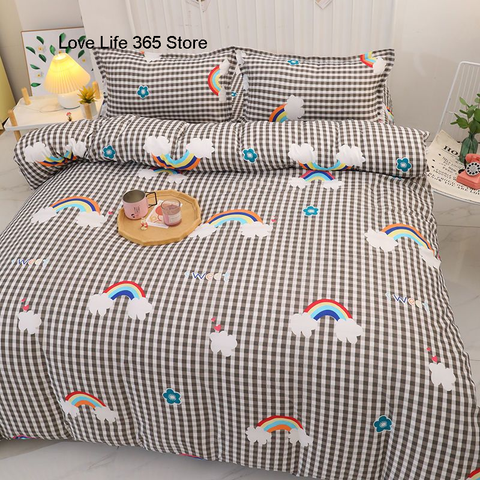 Sonicelife Rainbow And Black Check Printed Bedding Set Linen And Duvet Cover With Pillowcases Single Double Full Size For Kids Adults