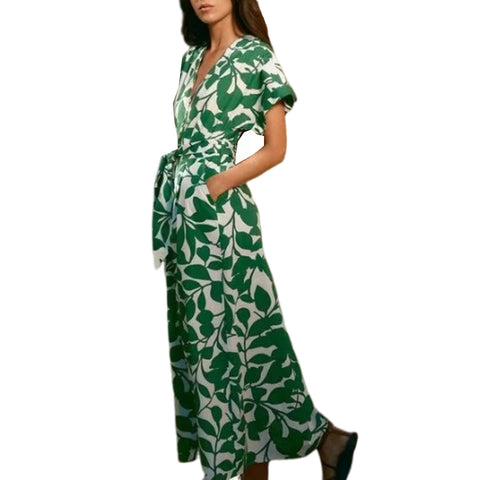 Sonicelife Women's Shirt Style Printed Dress Single Breasted Waist Tied Casual Versatile Long New