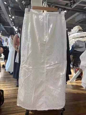 Sonicelife Casual White Hook Flower Embroiderylong Skirt Cotton 2025 New Elastic High Waist Drawstring Fashion Summer Skirts Holiday Beach