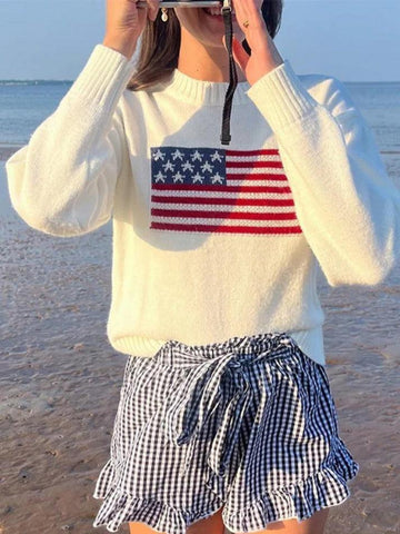 Back To School Sonicelife Retro Flag Jacquard Sweater