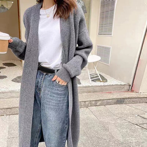 Black Friday Sonicelife Casual Knitted Solid Long Cardigan Women Korean Loose Long Open Sweaters Female Autumn Chic Warm Simple Daily Street Tops