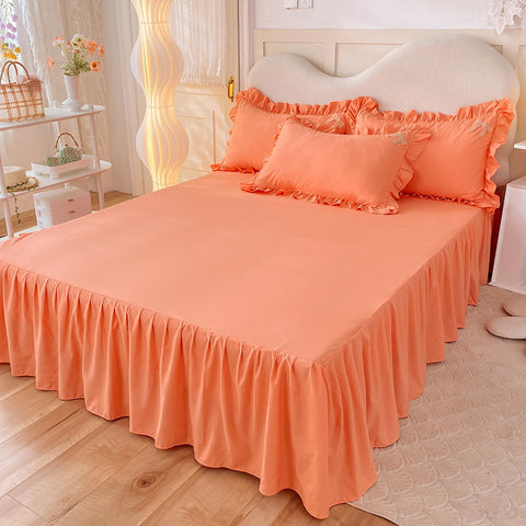 Sonicelife Korean version bed skirt four piece set, princess style bedding set, autumn and winter thickened matte four piece set