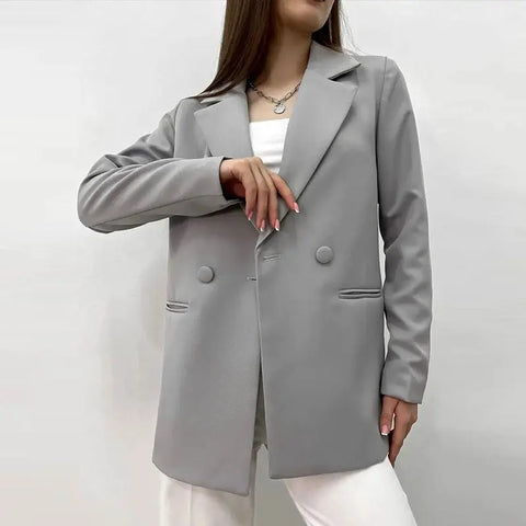 Sonicelife Elegant Solid Women's Suit Coat Loose Lapel Long Sleeve One Button Shoulder Pads Female Jackets 2024 Autumn Lady Commute Outwear