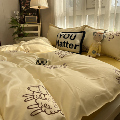 Sonicelife Ins Purple Solid Color Bedding Set Flat Bed Sheet Duvet Cover Single Double Full Queen King Bedclothes Ins Pure Bedroom Linen