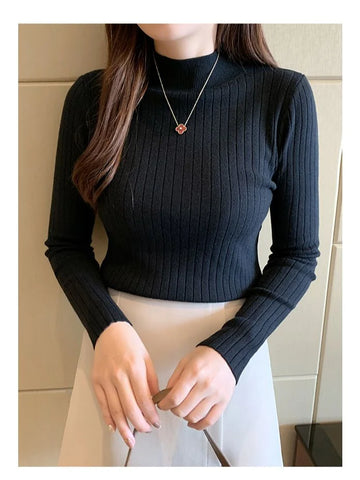 Sonicelife 2024 Autumn Winter Women Mockneck Sweater Women Jumpers Knitted Solid Cashmere Pullover Elegant Sweater Women Sweater