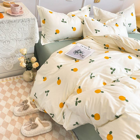 Sonicelife Cute Cartoon Bedding Set Ins Style Duvet Cover Without Comforter Pillowcases Flat Sheet New Arrival Soft Bed Linens