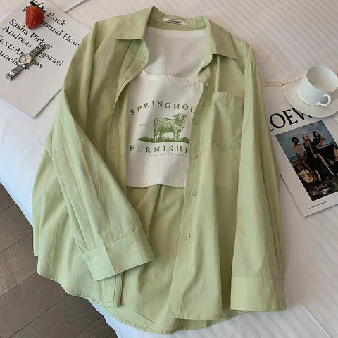 Sonicelife Simple Women Shirt Korean Loose Long Sleeve Chic Button Up Top Casual Fall All Match Office Ladies Blouse New