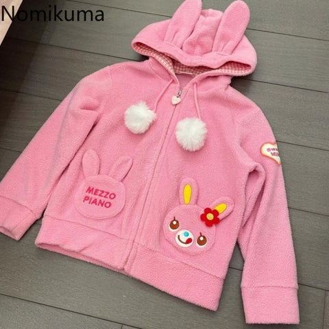 Sonicelife Anime Hoodie 2025 Women Clothing Cute Lamb Wool Thicked Jacket Ropa Mujer Japanese Y2k Tops Hooded Casual Fashion Sweatshirts