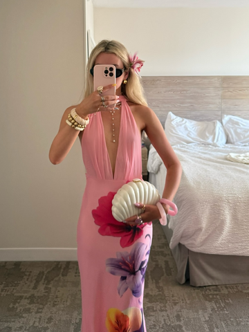 Sonicelife Elegant Lady Print Midi Dress Casual Holiday Deep V With Scarf Open Back Dresses New Woman Summer Vocation Beach Gowns Robe 2025