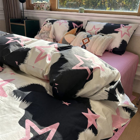 Sonicelife Korean Style Pink Letter Bedding Set Flat Bed Sheet Pillowcase Twin Full Queen Size Bed Linen Women Girls Duvet Cover No Filling