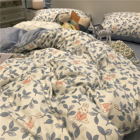 Sonicelife Ins Nordic Pastoral Style blue Floral Duvet Cover With Pillow Case Princess Bed Sheet Kids Girls Bedding Set King Queen Cute