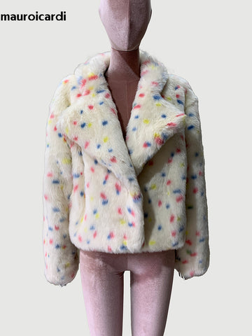 christmas outfit Sonicelife Winter Short Colorful Thick Warm Fluffy Faux Fur Coat Women Loose Sweet Luxury Fluffy Jacket Furry Cardigan 2025