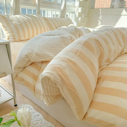 Sonicelife Ins Korean Style Duvet Cover Set Quilt Set Striped Bed Sheet Set For Girls Bedding Set For Bedroom