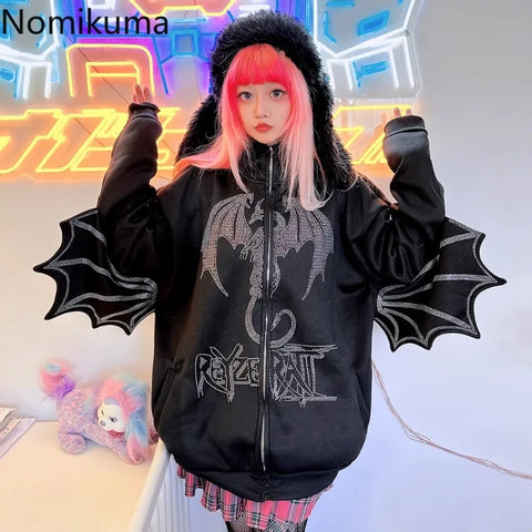 Sonicelife Harajuku Hoodies Women's Clothing Streetwear BF Punk Y2k Jackets 2025 Ropa Mujer Fashion Sweatshirts Heavy Diamond Hoodie Tops